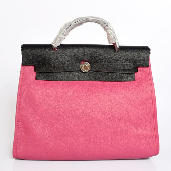 7A Replica Hermes Peach/Black Kelly 32cm Togo Leather Bag 1689